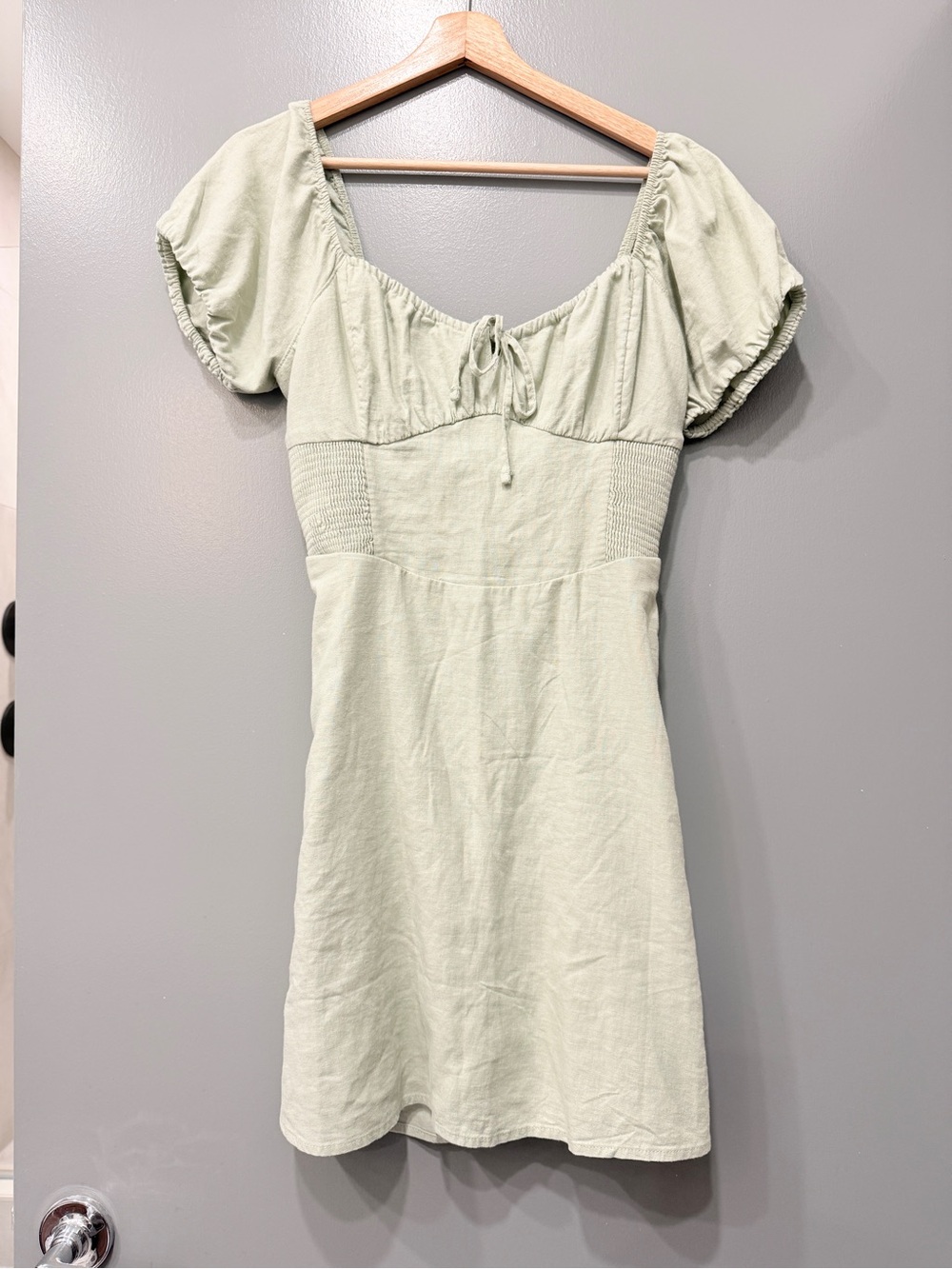 Hollister Sage Green Puff-Sleeve Mini Dress